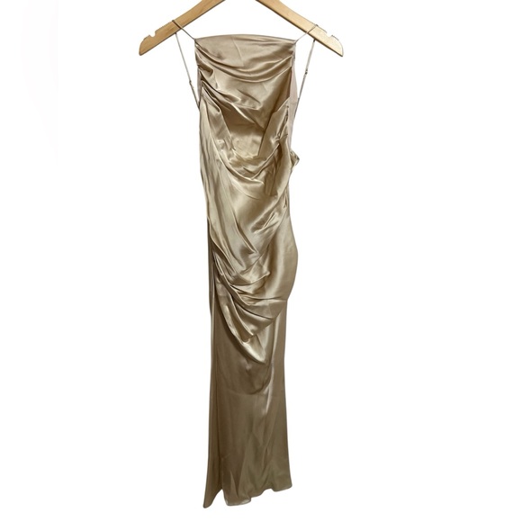 Amanda Uprichard maxi dress gown champagne cinched